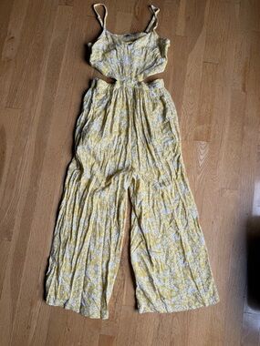 Aerie Yellow Floral Cutout Jumpsuit - Women's Wide-Leg Summer Romper